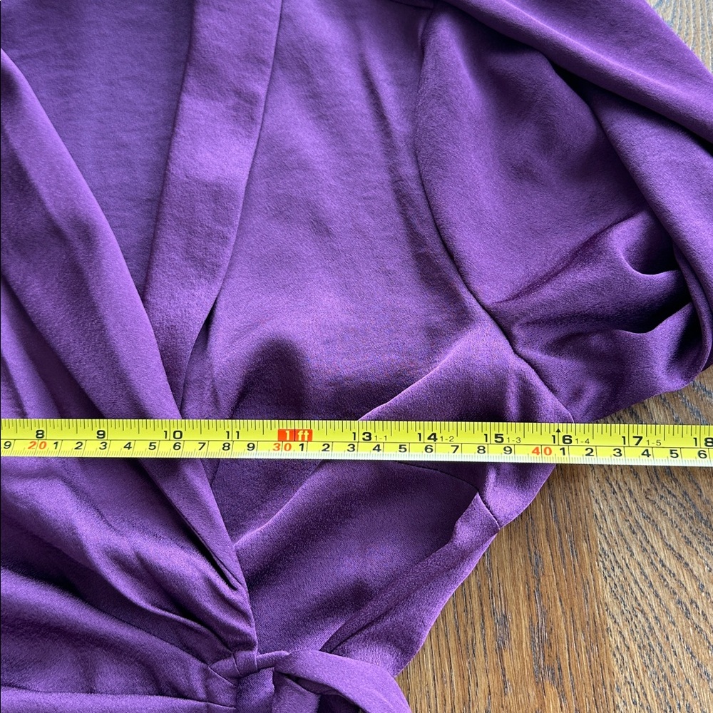 MANGO Wrapped Satin Buckled Dress Dark Purple Whimsical Statement Flare Sleeves - Picture 13 of 14